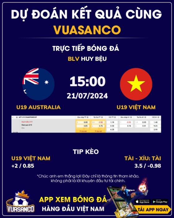 Soi kèo U19 Australia vs U19 Việt Nam – 15h00 – 21/07 – U19 Đông Nam Á