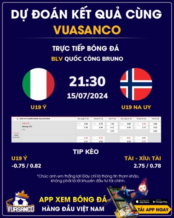 Soi kèo U19 Ý vs U19 Na uy – 21h30 – 15/07 – U19 Châu Âu