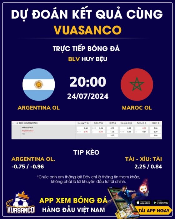 Soi kèo U23 Argentina vs U23 Maroc – 20h00 – 23/07 – Olympic 2024