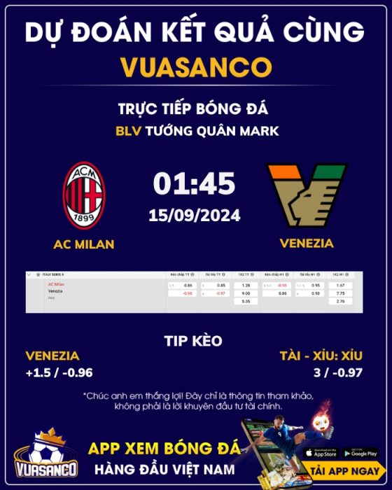 Soi kèo AC Milan vs Venezia – 01h45 – 15/09 – Serie A