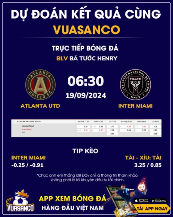 Soi kèo Atlanta Utd vs Inter Miami – 06h30 – 19/09 – MLS